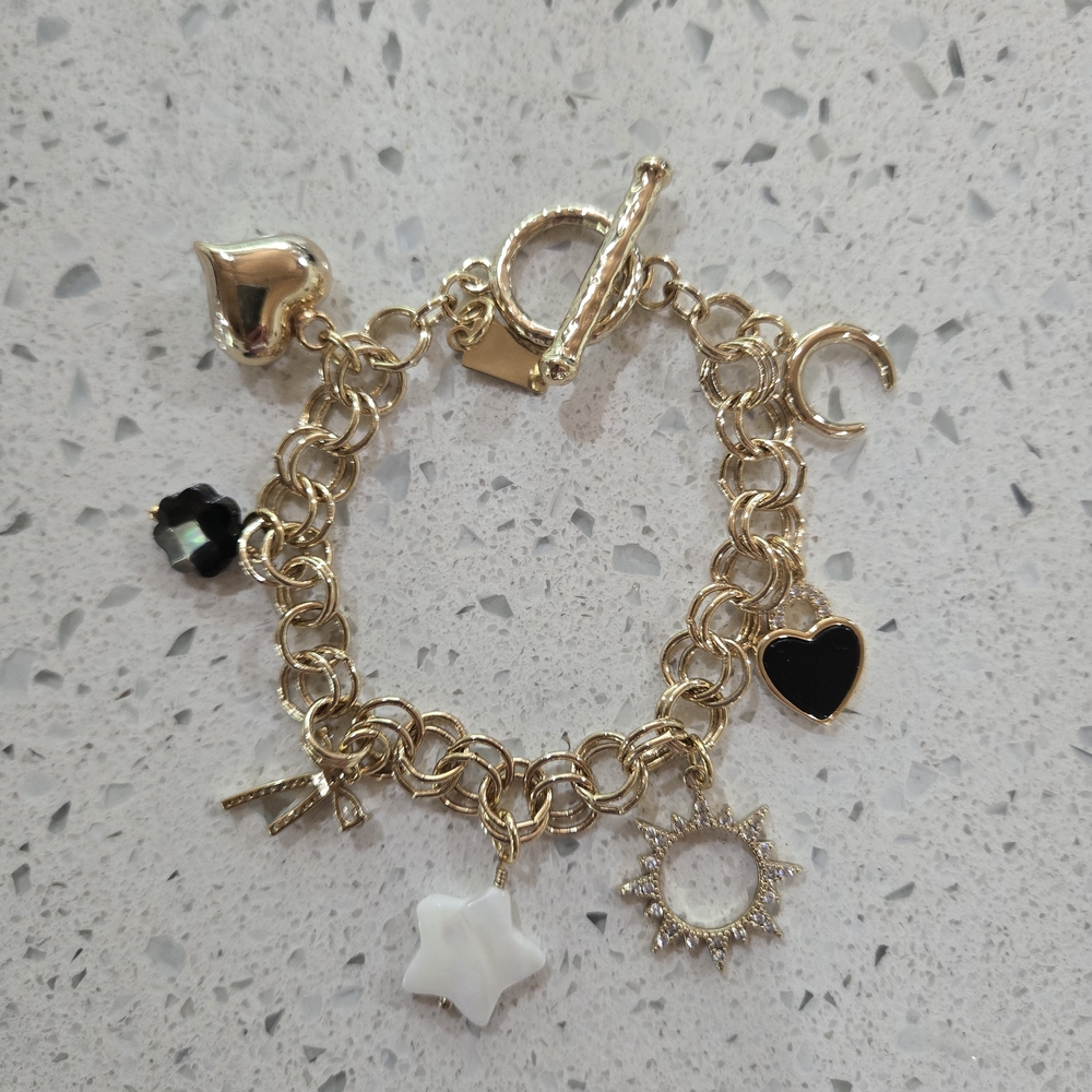 NWOT Luna Norte Toggle Charm Bracelet with Black and White Accents
